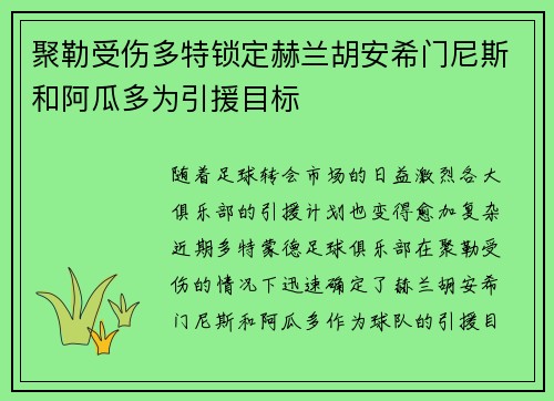 聚勒受伤多特锁定赫兰胡安希门尼斯和阿瓜多为引援目标
